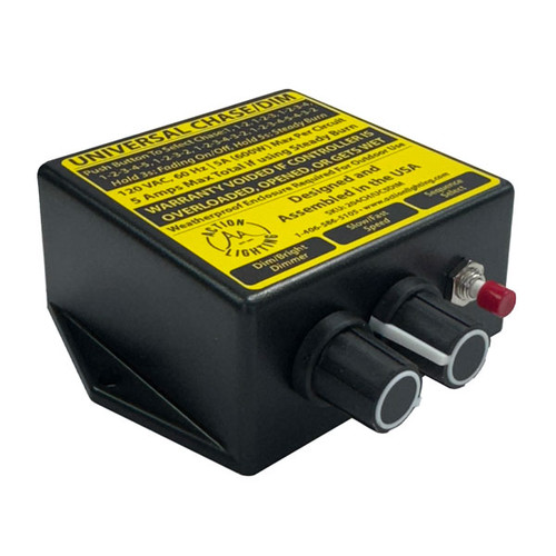 Sleek and compact 1-5 Circuit Universal Chase Controller designed for lighting applications. The controller features a sturdy black casing with a clean, modern design. On the front panel, there are multiple control knobs and buttons. The overall design is both functional and aesthetically pleasing, making it suitable for a range of professional and DIY lighting projects. Sleek and compact 1-5 Circuit Universal Chase Controller designed for lighting applications. The controller features a sturdy black casing with a clean, modern design. On the front panel, there are multiple control knobs and buttons. The overall design is both functional and aesthetically pleasing, making it suitable for a range of professional and DIY lighting projects.