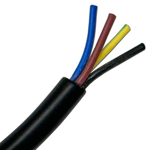 A high-quality 4-wire power cord, specifically designed for 110V RGB neon rope lights, is displayed in the image. The cord is 5 feet long, featuring a robust, black outer insulation for durability and protection. The connector has four distinct wires, each color-coded to correspond with RGB lighting channels, allowing for easy and accurate installation. The cord’s flexible design is highlighted, indicating its suitability for various indoor and outdoor applications.