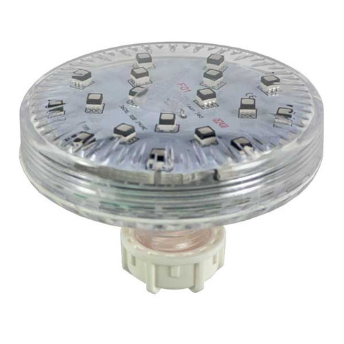 A close-up photo of the 16 SMD Camaleon XL 16Ch F Program 24V puck bulb, showcasing its compact, circular design. The bulb features 16 evenly spaced SMD LEDs, arranged in a ring, glowing with vivid, multi-color illumination. The housing is sleek and durable, with a subtle matte finish that emphasizes its professional-grade build. 3/4 view A close-up photo of the 16 SMD Camaleon XL 16Ch F Program 24V puck bulb, showcasing its compact, circular design. The bulb features 16 evenly spaced SMD LEDs, arranged in a ring, glowing with vivid, multi-color illumination. The housing is sleek and durable, with a subtle matte finish that emphasizes its professional-grade build. 3/4 view
