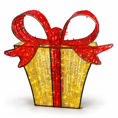 Red Ribbon Gift Box LED Display 4 Foot Tall
