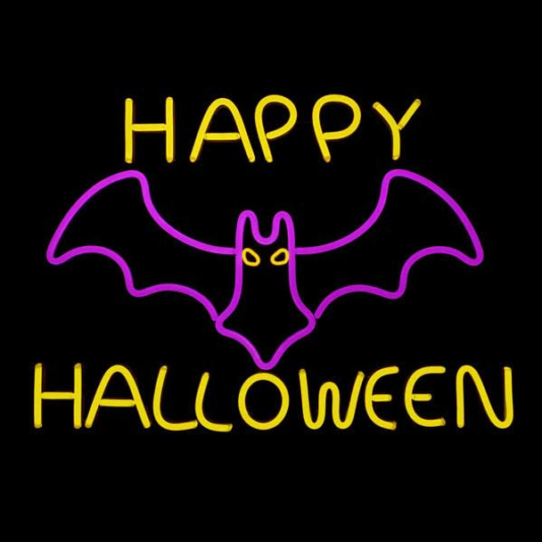 LED NEON Happy Halloween with Bat Display