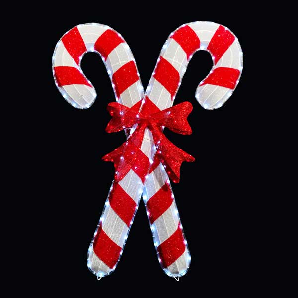 4' Incandescent Lighted Double Candy Canes With Bow Silhouette Motif  Display (100MOCANDYCANE)