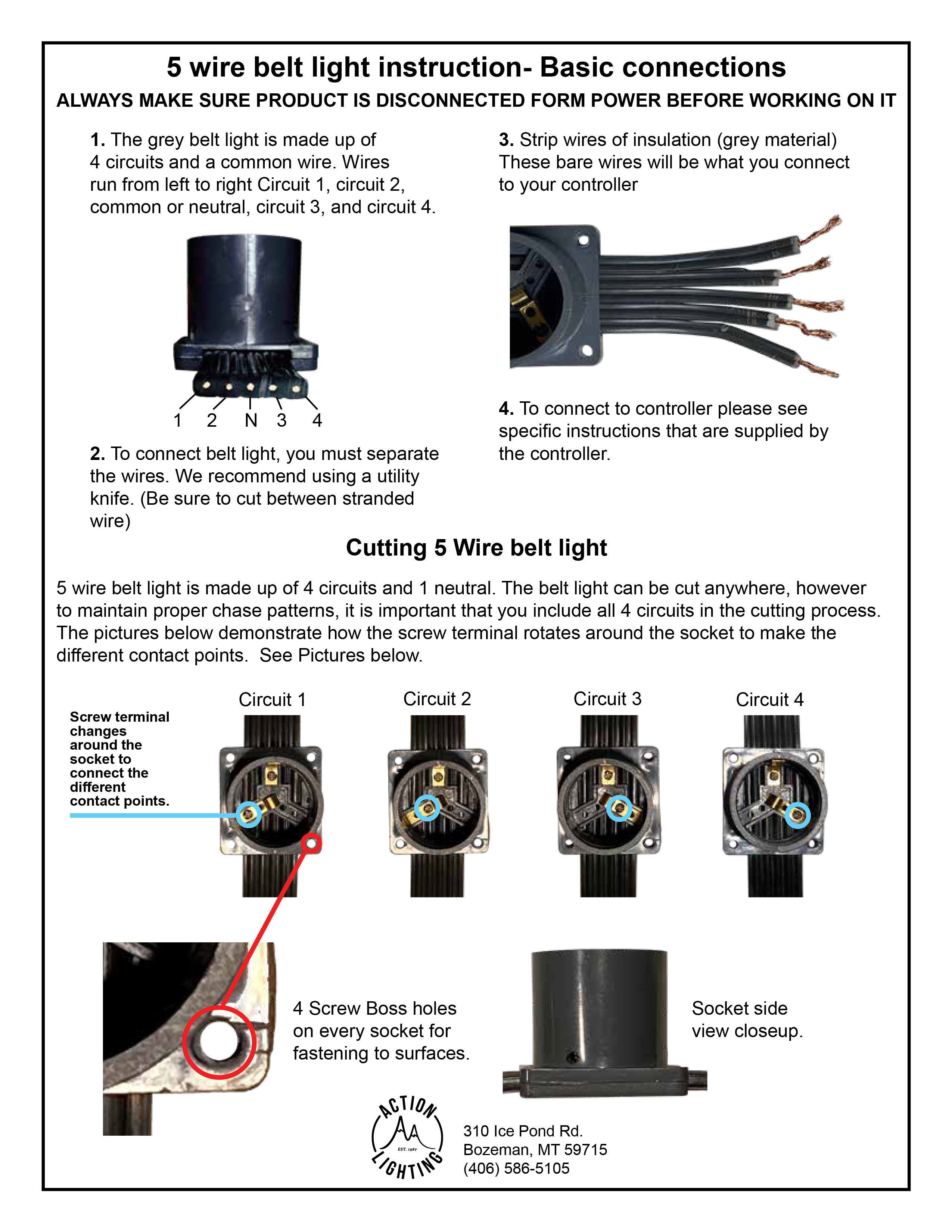 Gray 5 Wire Chasing Belt Light, 20' Roll - 4 & 6 Spacing (201BL