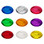 This image displays a variety of colorful cabochon fixture caps arranged in a circular pattern, each with a swirl design on its surface. The caps come in multiple translucent colors including orange, red, pink, green, blue, yellow, purple, and clear, designed for the carnival and amusement lighting effects.