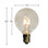 Clear incandescent light bulb with a round G-style globe and an E12 candelabra screw base. The bulb measures approximately 1 5/8 inches in height and 1 inch in diameter, and the glowing filament is clearly visible inside the transparent colored glass.