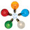 Six colorful incandescent light bulbs arranged in a circular pattern like a flower, with their bases pointing inward. The bulbs come in various colors—yellow, orange, blue, white, green, and red—and each has a visible filament and a small E12 candelabra screw base
