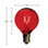 Red incandescent light bulb with a round G-style globe and an E12 candelabra screw base. The bulb measures approximately 1 5/8 inches in height and 1 inch in diameter, and the glowing filament is clearly visible inside the transparent colored glass.