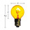 An yellow incandescent light bulb with a round G-style globe and an E12 candelabra screw base. The bulb measures approximately 1 5/8 inches in height and 1 inch in diameter, and the glowing filament is clearly visible inside the transparent colored glass.