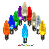 The picture showcases a C9 LED retrofit Christmas light bulb with multiple colors and an E17 base. This energy-efficient LED bulb is designed as a replacement for traditional incandescent C9 bulbs, offering a more eco-friendly and long-lasting lighting solution. The bulb features a variety of vibrant and festive colors, such as red, green, blue, yellow, and more, creating a captivating and joyful display. The E17 base allows for easy installation, enabling you to seamlessly replace your existing bulbs with these energy-efficient alternatives. Whether used indoors or outdoors, this multi-color C9 LED retrofit Christmas light bulb with an E17 base will enhance your holiday decor with its dynamic and vibrant illumination, adding a cheerful and festive atmosphere to your Christmas lighting arrangements.