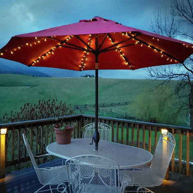 add strip led lights to patio umbrella LED Solar Umbrella Decorative Lights