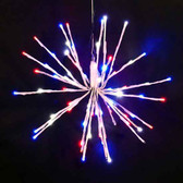 The picture captures the enchanting beauty of a 16" LED Starburst Light Decoration in red, white, and blue hanging from the ceiling. Set against a dark backdrop, the starburst light decoration resembles an exploding firework, creating a mesmerizing and captivating visual spectacle.

The LED lights in vibrant red, white, and blue colors illuminate the surroundings, casting a vibrant glow that adds an element of excitement and patriotism to the scene. The starburst design, with lights radiating from a central point, enhances the sense of motion and energy, reminiscent of a bursting firework in the night sky.

The picture conveys a sense of celebration and joy, as the starburst light decoration creates a festive ambiance, transforming the space into a dazzling display of colors and light. The contrast between the darkness and the illuminated starburst enhances the dramatic effect, drawing attention and inspiring awe.

The hanging position of the decoration adds a dynamic element, creating a floating effect as if the starburst is suspended mid-air. It serves as an eye-catching centerpiece, ideal for enhancing the atmosphere at parties, events, or other festive occasions.

The picture invites viewers to immerse themselves in the spectacle, evoking a sense of wonder and excitement. It captures the essence of celebration and the joyous spirit of a bursting firework, creating a visually stunning scene that is sure to leave a lasting impression.