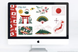 Japan themed clip art included in PowerPoint template. 
Flag of Japan, Japan National Flower: Cherry Blossom (Sakura), Torii gate, Japan National Fish: Koi Carp, Japanese Landmark: Mount Fuji, Fan, Crest of Japan, Traditional Tea Pot, Sushi