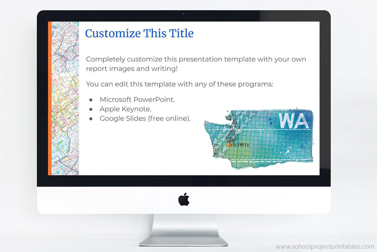 Washington State PowerPoint Template Theme School Project Printables