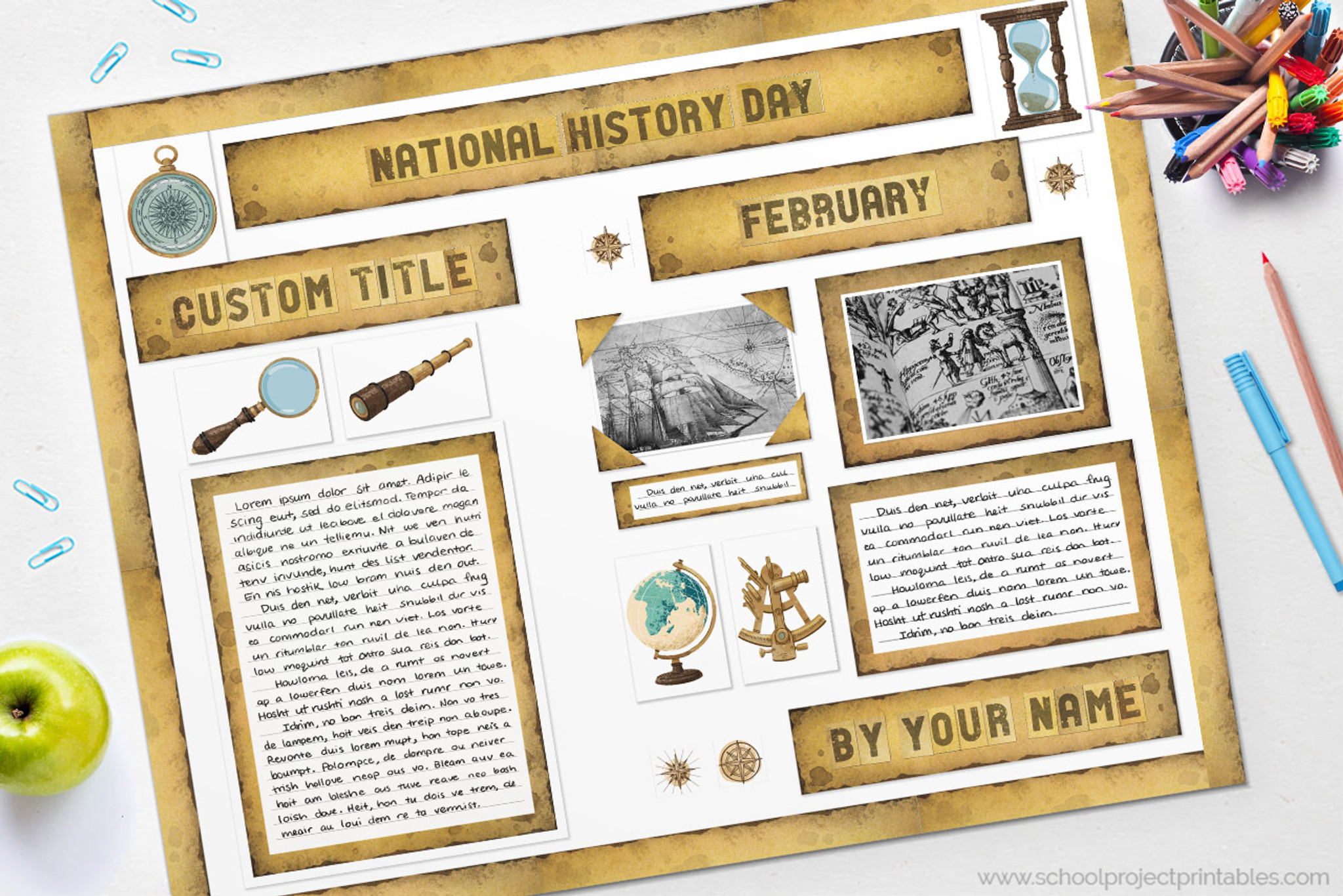 History Fair - Old Burnt Paper Themed Display Board Poster Project Kit ...