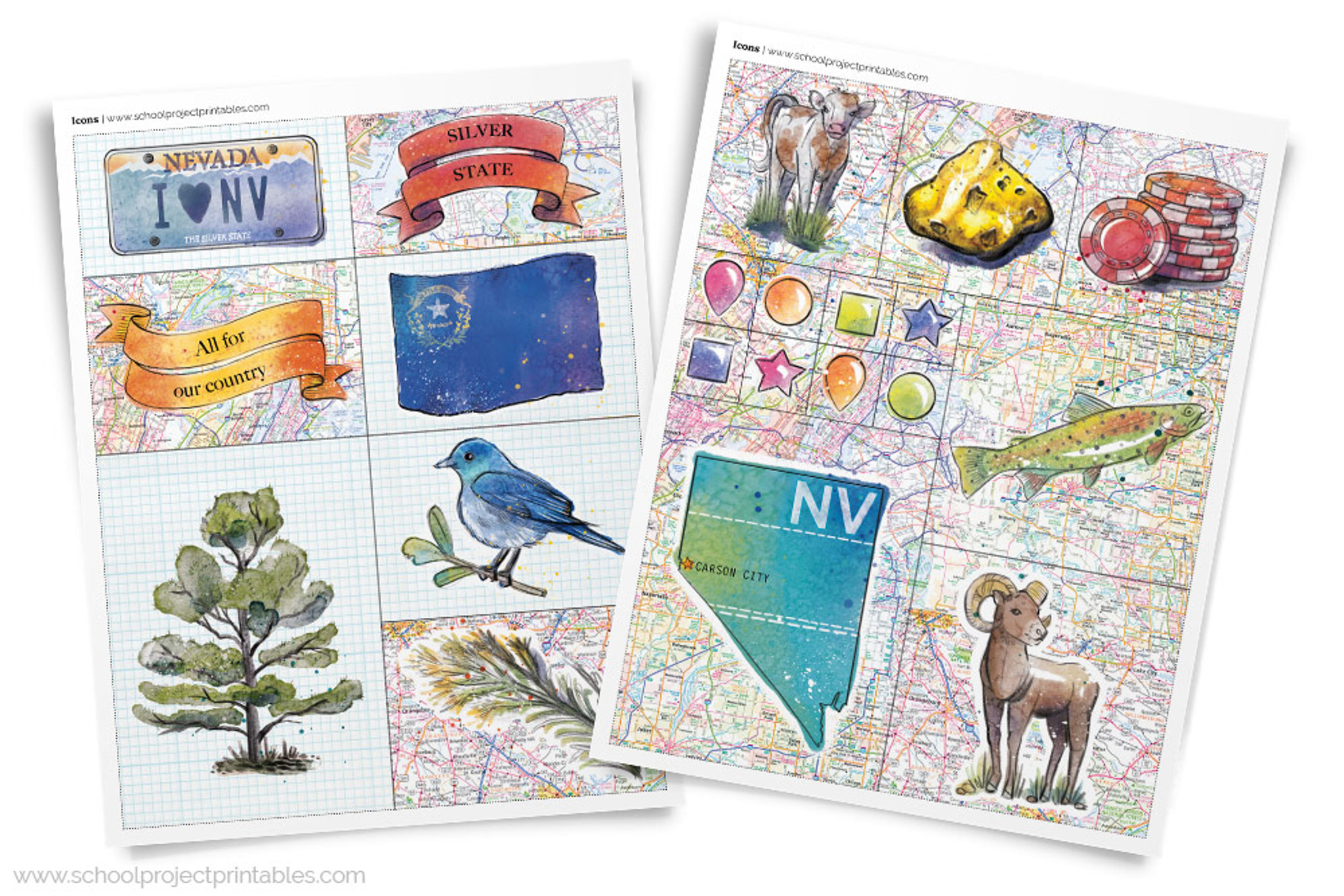 Nevada State Report Clip Art Icon Symbols Set
