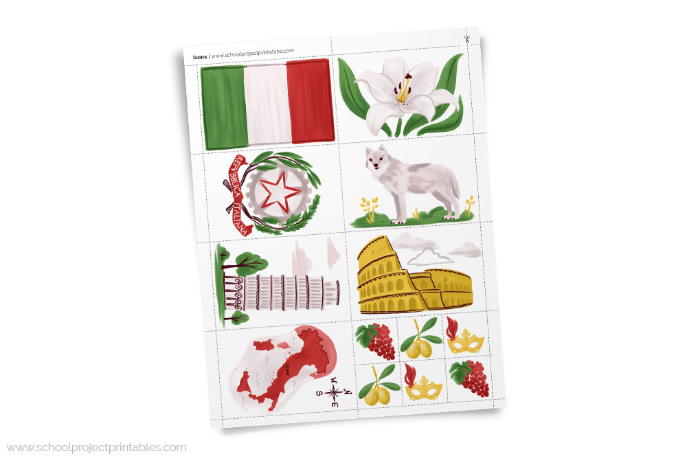 Italy Clip Clip Art Icon Symbols Set - School Project Printables