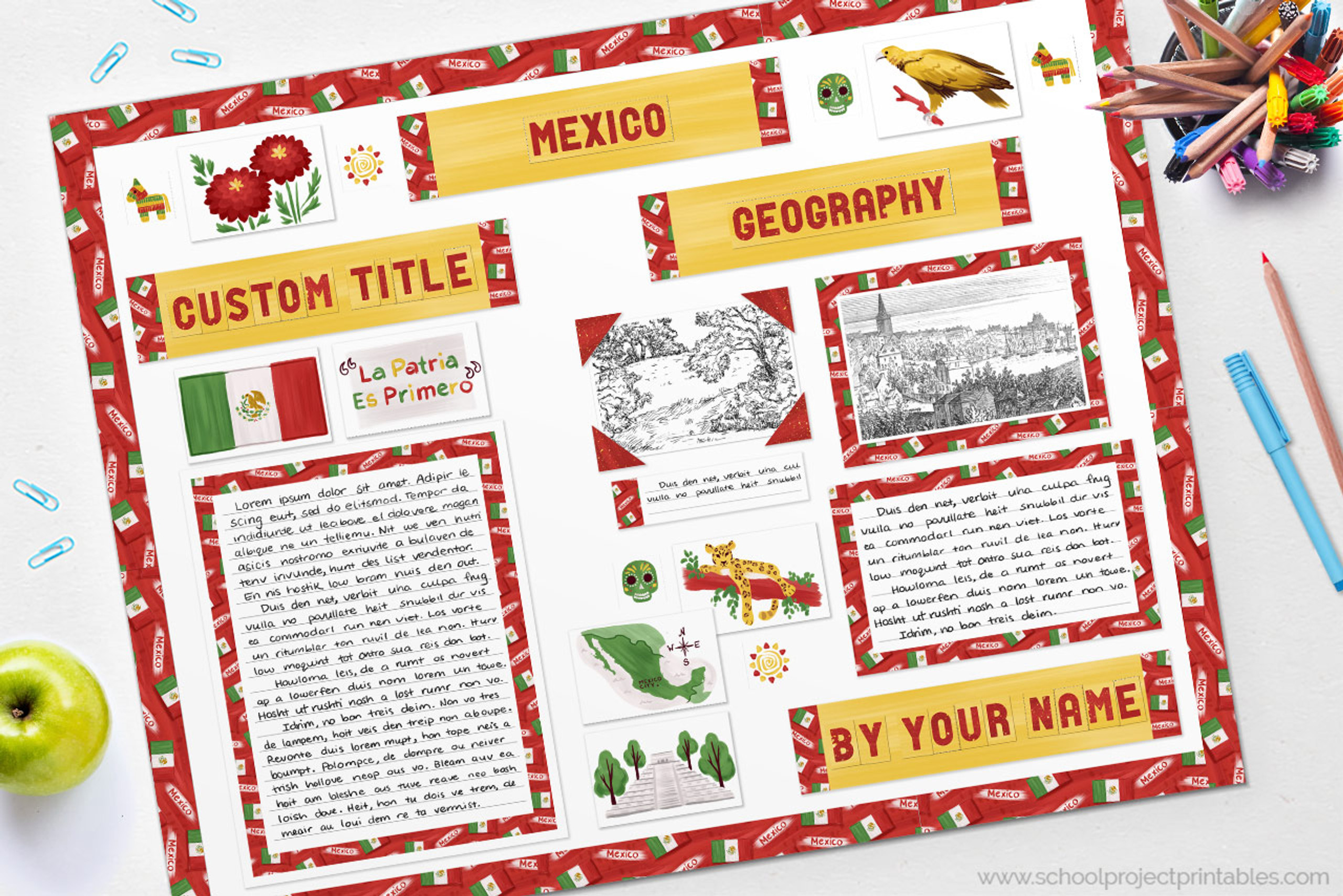 Mexico Display Board Poster Project Kit - School Project Printables