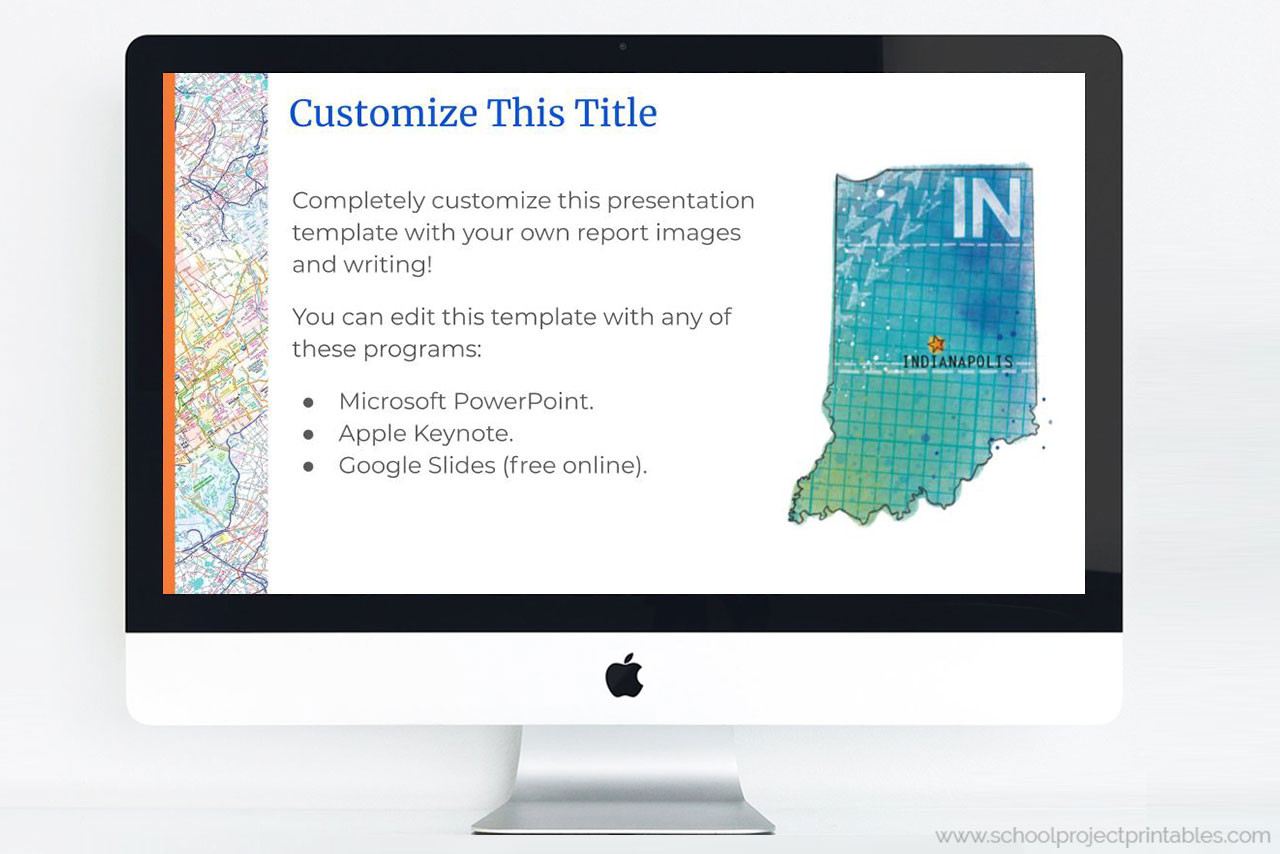 Indiana State PowerPoint Template Theme School Project Printables