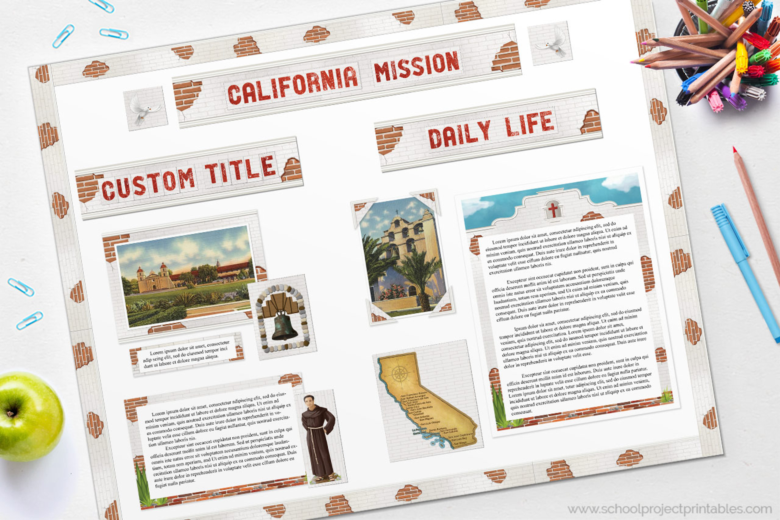 California Missions Project Display Board Poster Project Kit School