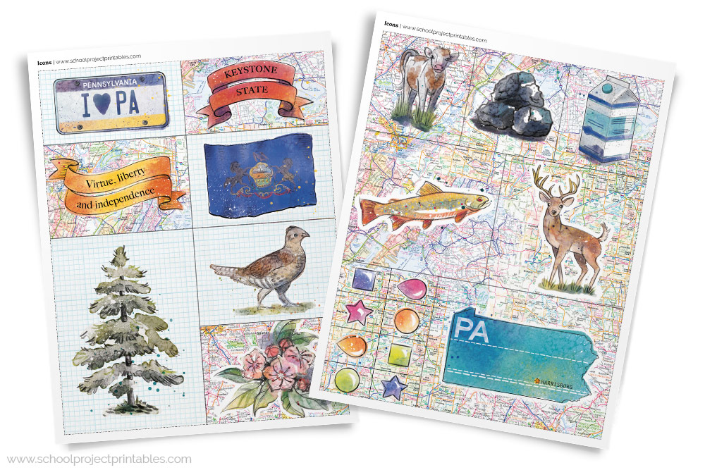 Pennsylvania State Report Clip Art Icon Symbols Set School Project Printables