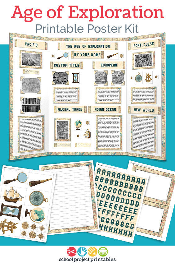 Printable kit for Age of Exploration Display boards - this is a life saver! Printable kit for Age of Exploration projects with weathered paper templates