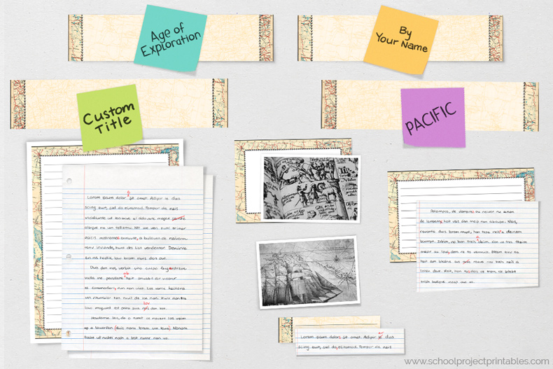 This printable kit has all the pieces to make a Age of Exploration report board. Work in progress on a Age of Exploration project using pieces from printable kit