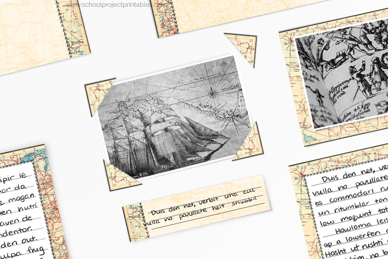 Kit with old map clip art including photo corners to make Age of Exploration display board. old map texture photo corners on your Age of Exploration project