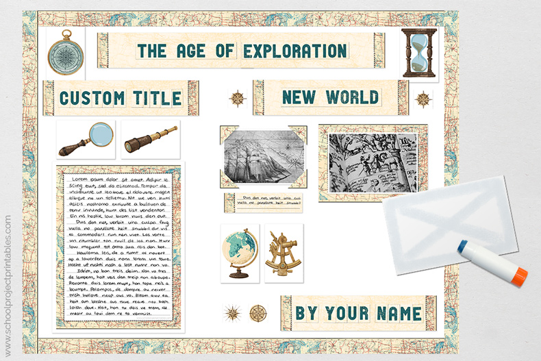 Super easy to follow tutorial and kit for Age of Exploration project display - a must save. Gluing on the final pieces to the Age of Exploration poster.