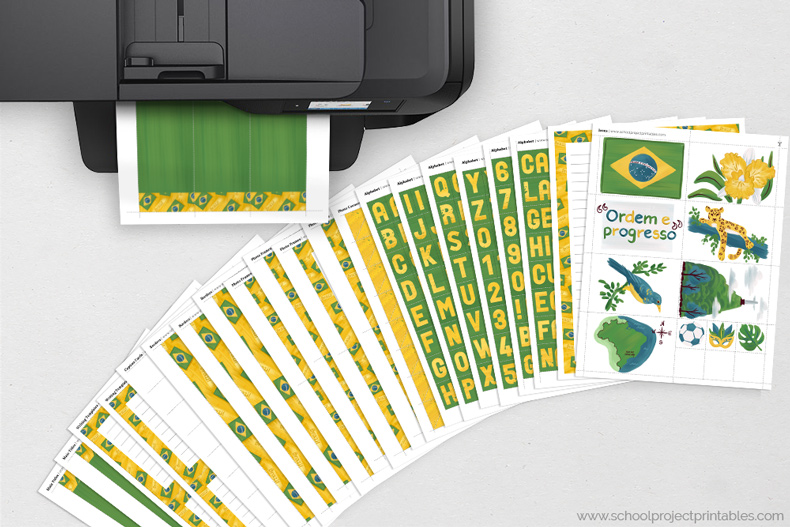 Brazil kit pages feeding out of a black printer