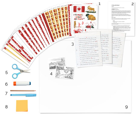 printable Canada art and craft supplies neatly arranged on white surface