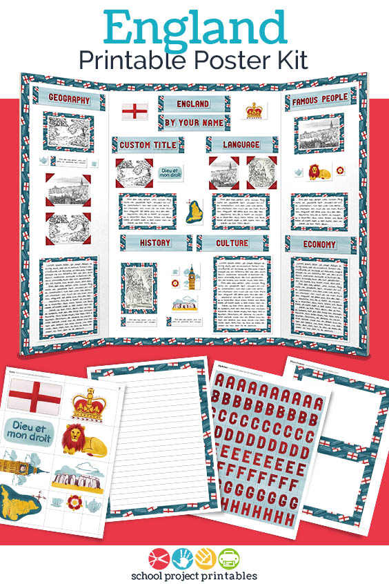 Printable kit for England projects. 25+ pages of templates and clip art