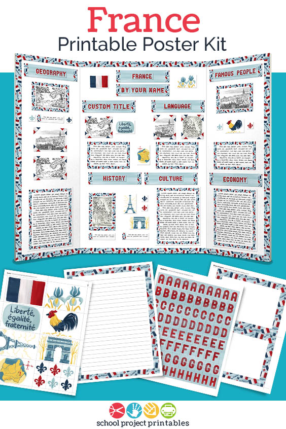 Printable kit for France projects. 25+ pages of templates and clip art