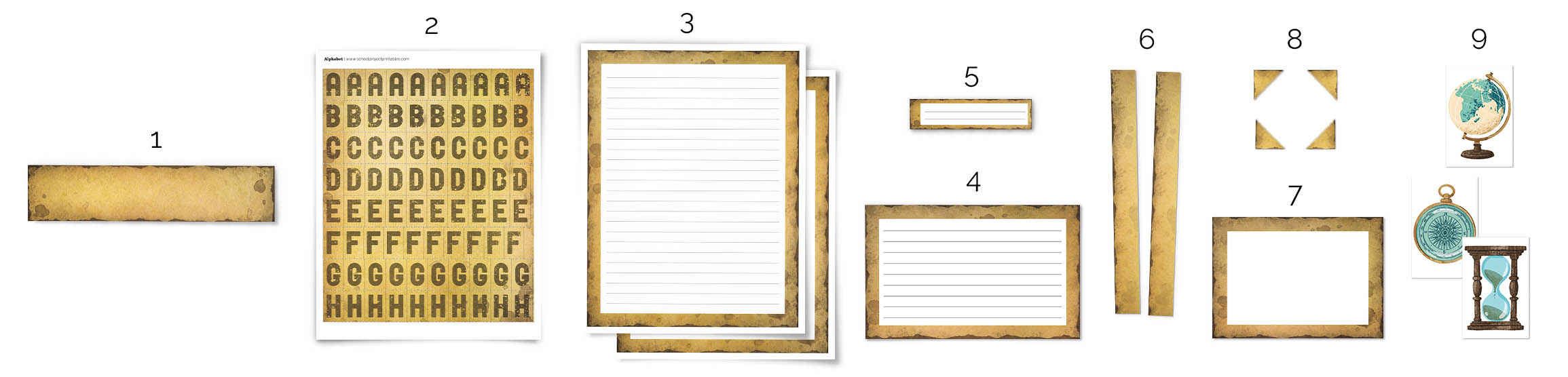 Pieces included in the History Fair kit