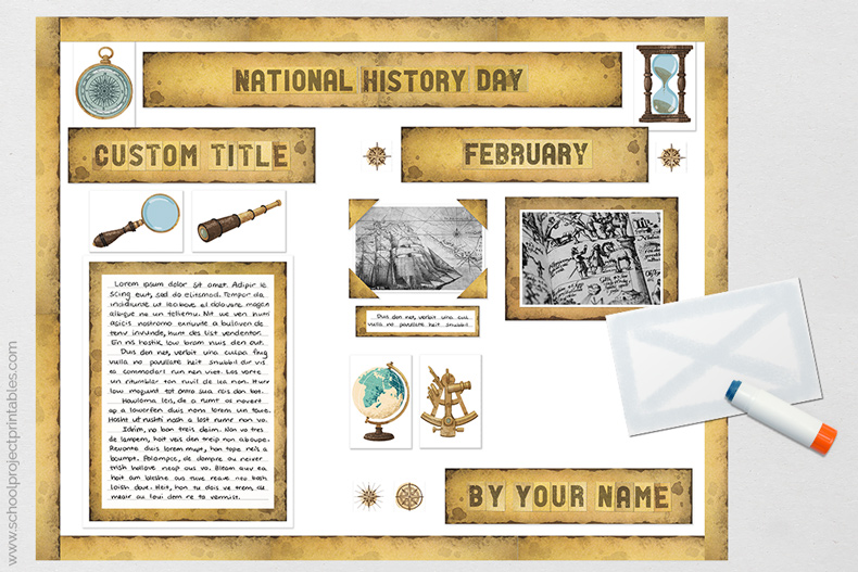 Super easy to follow tutorial and kit for History project display - a must save. Gluing on the final pieces to the history poster.