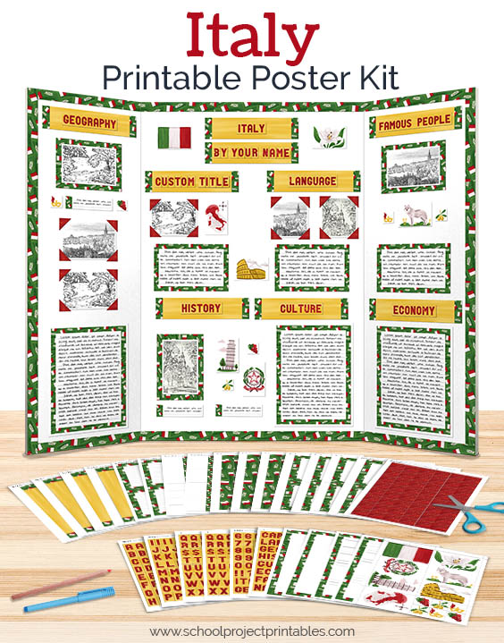 Printable kit for Italy projects. 25+ pages of templates and clip art