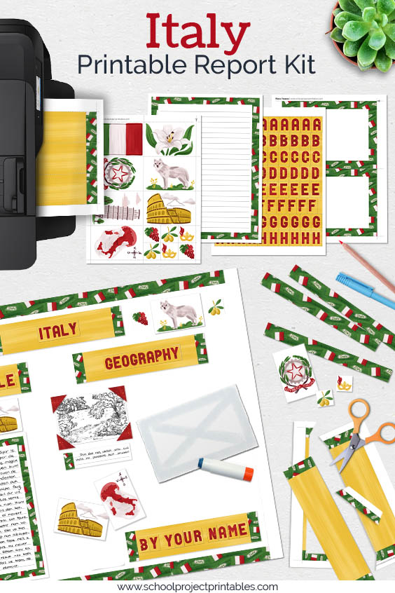 Printable Kit for Italy school reports - borders, titles, writing templates, clip art and more!