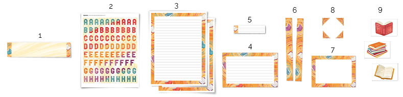 Pieces included in the Reading Fair Book Report kit