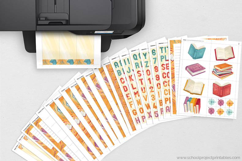 Printable Reading Fair Book Report kit for display boards Reading Fair Book Report kit pages feeding out of a black printer