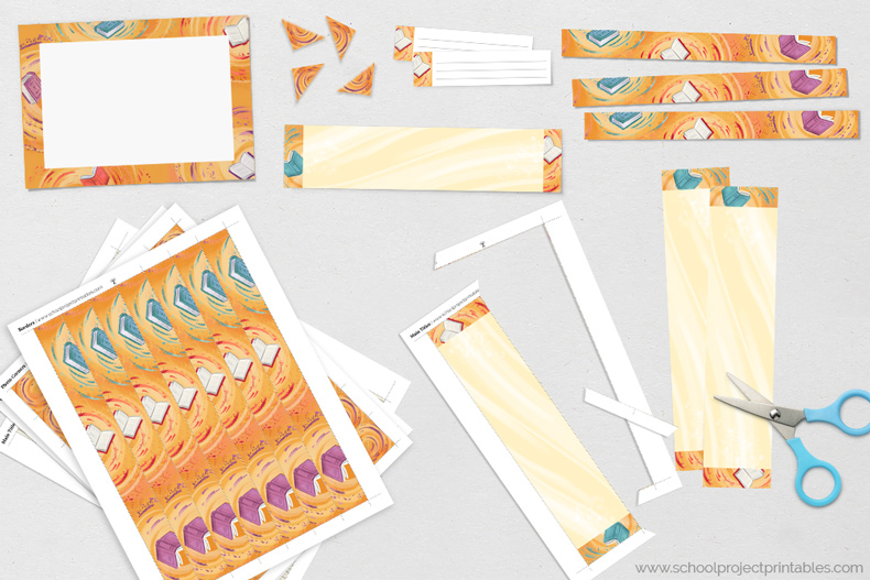 Templates and clip art of old, weathered paper with burnt edges for Reading Fair Book Report displays. Printable kit. Pieces of the kit with old map graphics cut out on a table