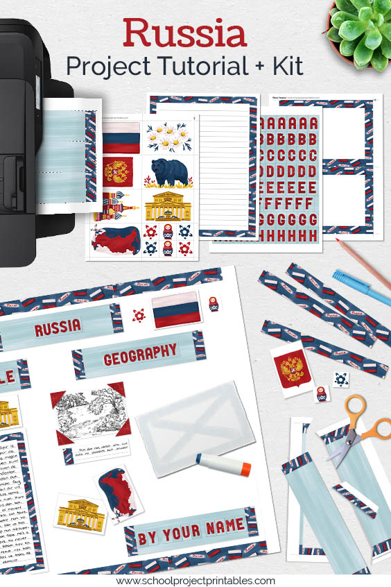 Printable kit for Russia projects. 25+ pages of templates and clip art