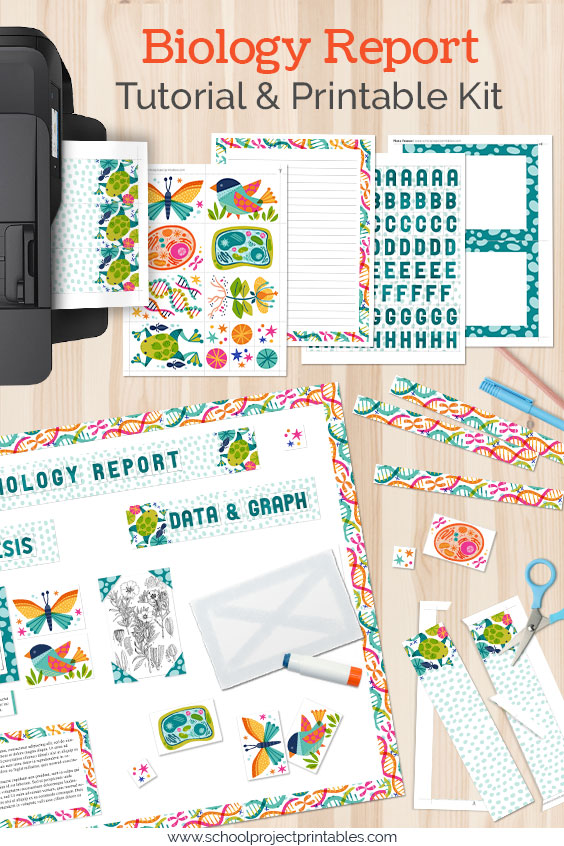 A Biology Science Fair Project being put together from printable kit templates