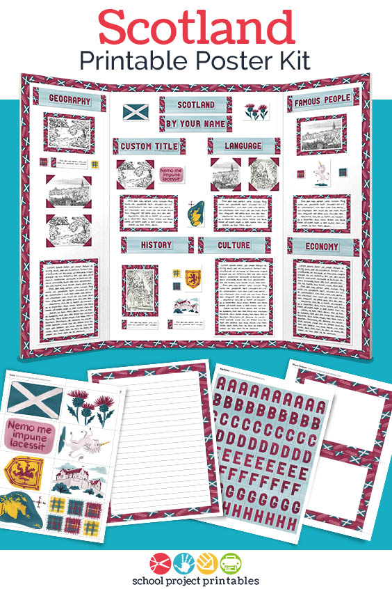 Printable kit for Scotland projects. 25+ pages of templates and clip art