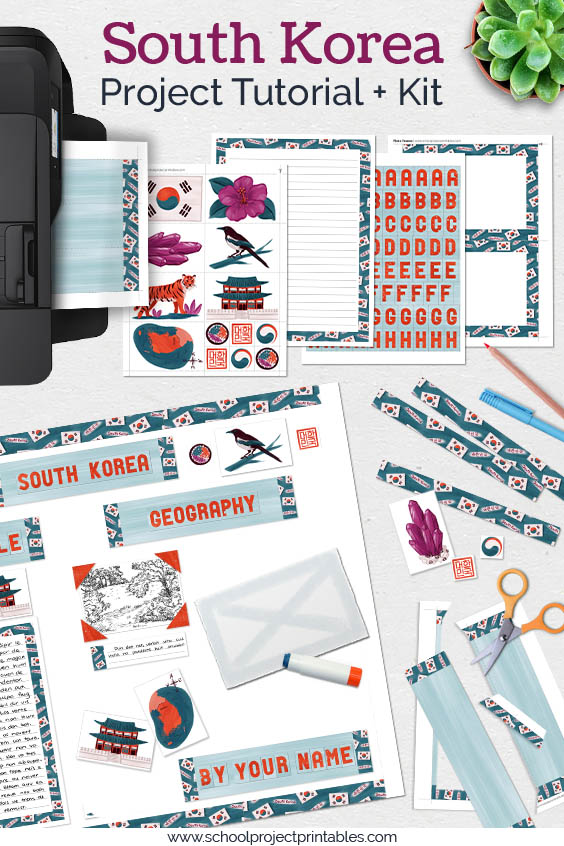 Printable kit for South Korea projects. 25+ pages of templates and clip art