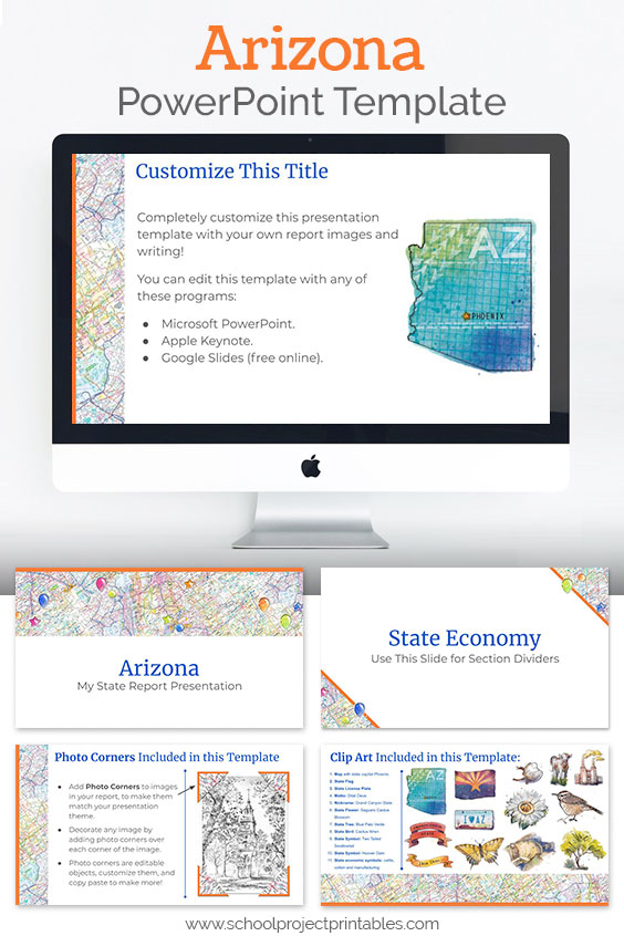 Arizona themed downloadable powerpoint template with multiple customizable layouts and clip art