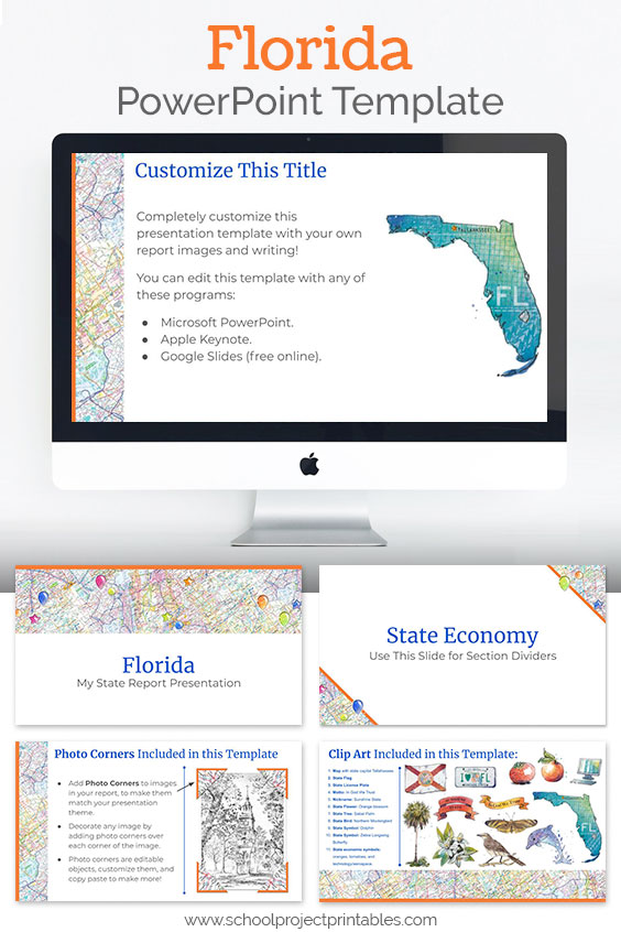 Florida themed downloadable powerpoint template with multiple customizable layouts and clip art