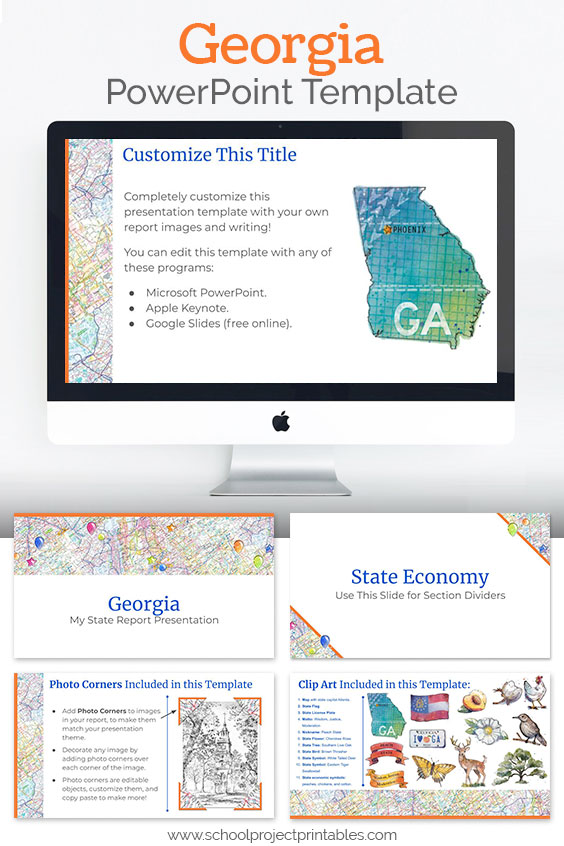 Georgia themed downloadable powerpoint template with multiple customizable layouts and clip art