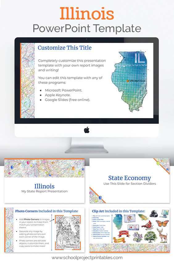 Illinois themed downloadable powerpoint template with multiple customizable layouts and clip art