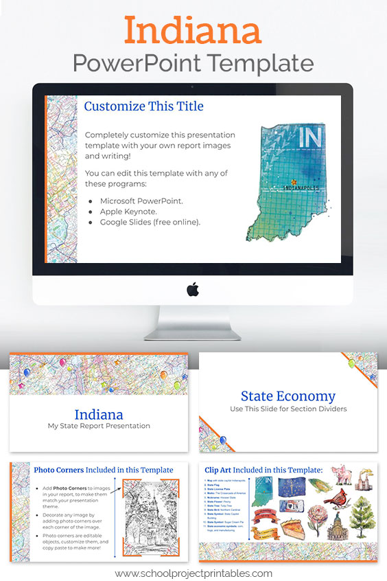 Indiana themed downloadable powerpoint template with multiple customizable layouts and clip art