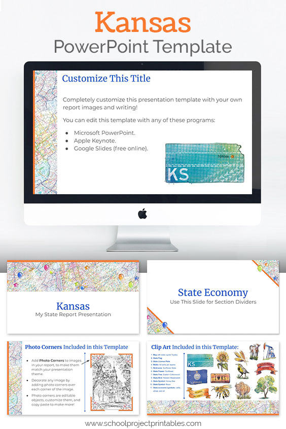 Kansas themed downloadable powerpoint template with multiple customizable layouts and clip art