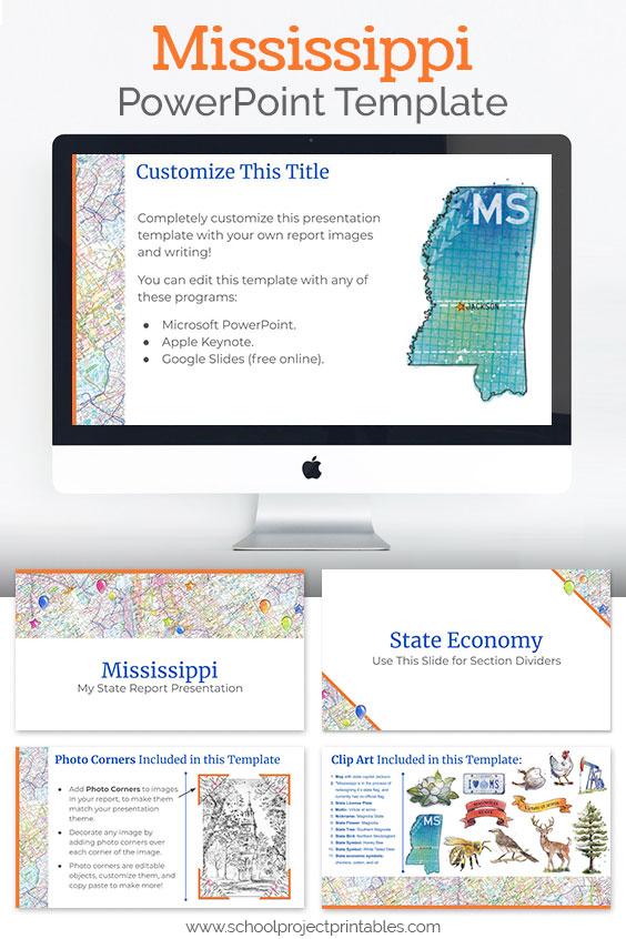 Mississippi themed downloadable powerpoint template with multiple customizable layouts and clip art